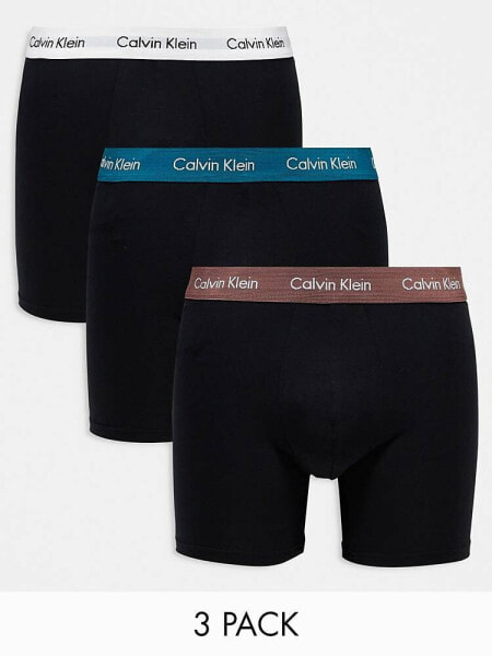 Calvin Klein cotton stretch boxer briefs 3 pack in black with coloured waistband