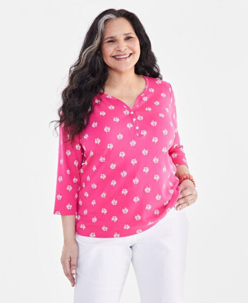 Style & Co Plus Size Printed Cotton Henley Top, Created for