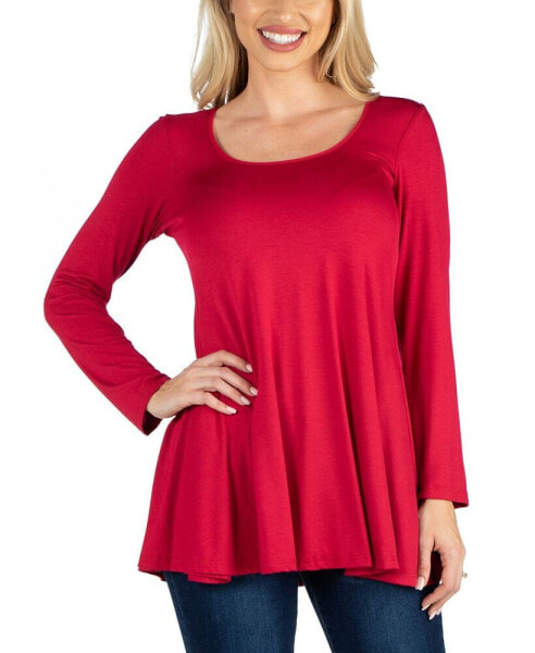 Long Sleeve Solid Color Swing Style Flared Tunic Top