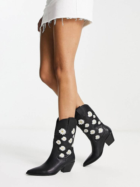 Daisy Street cowboy boots in black daisy