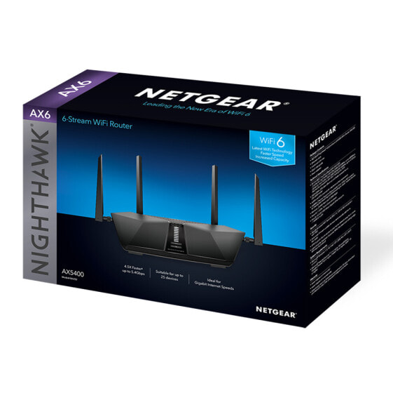 Netgear Nighthawk AX5400 - Wi-Fi 6 (802.11ax) - Dual-band (2.4 GHz / 5 GHz) - Ethernet LAN - Black - Tabletop router