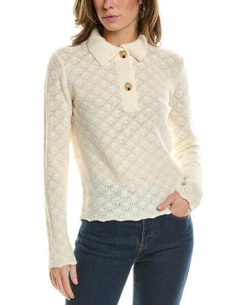 Vince Lace Stitch Polo Wool & Cashmere-Blend Sweater Women's White M