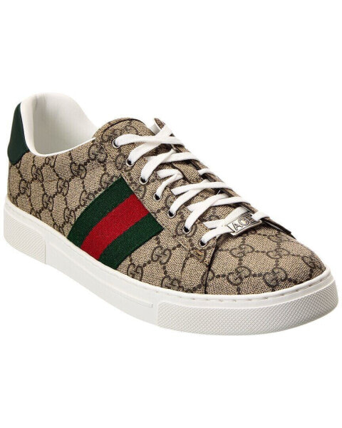 Gucci Ace Web Gg Supreme Canvas & Leather Sneaker Men's Green 7.5 Uk