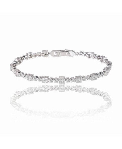 Square Tennis Bracelet with White Diamond Cubic Zirconia