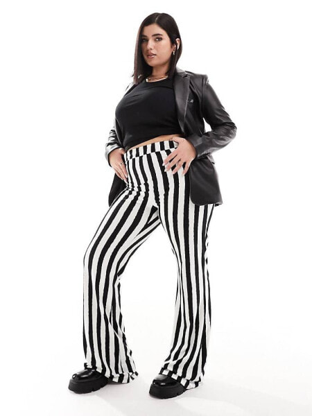 Noisy May Curve jersey flare trouser in stripe