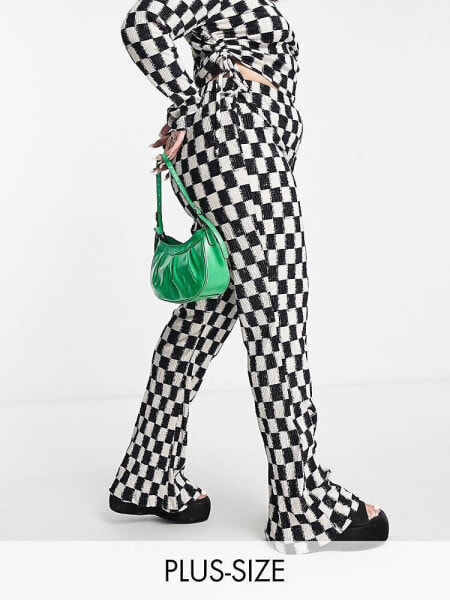 Daisy Street Plus high waist trousers in checkerboard velvet plisse co-ord