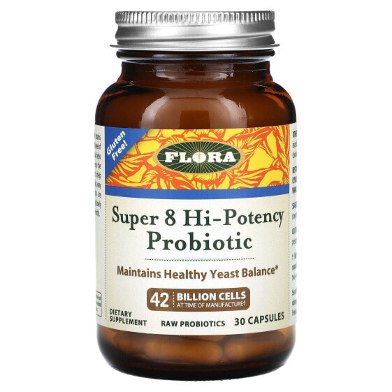 Пробиотик с высокой концентрацией Super 8 Flora, 42 миллиарда клеток, 30 капсул
