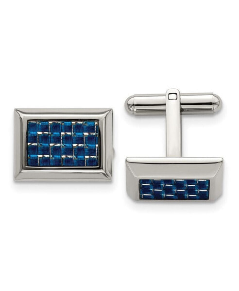 Stainless Steel Polished with Blue Carbon Fiber Inlay Cufflinks