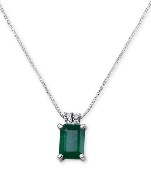 Emerald (9/10 ct. t.w.) & Diamond Accent 16" Pendant Necklace in 14k White Gold