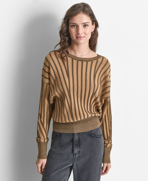 Women's Striped Dropped-Sleeve Crewneck Sweater