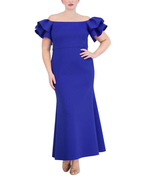 Plus Size Off-The-Shoulder Ruffle-Sleeve Gown