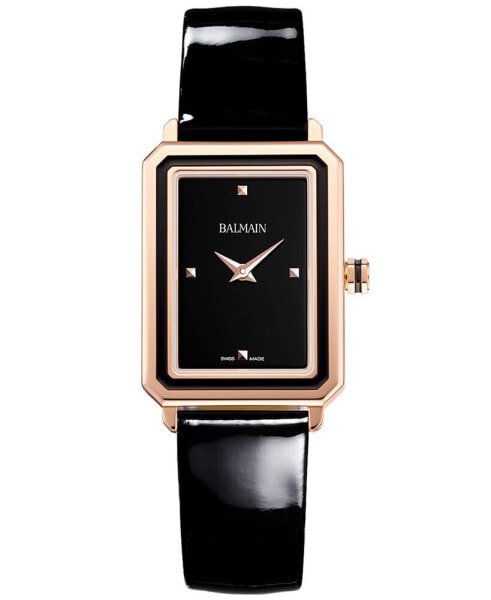 Women's Swiss Eirini Black Leather Strap Watch 25x33mm