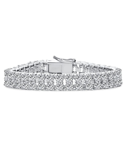 Jewelry Two Row Fashion Statement CZ Cubic Zirconia Wide Tennis Bracelet For Women Rhodium Plated Brass 7 Inches