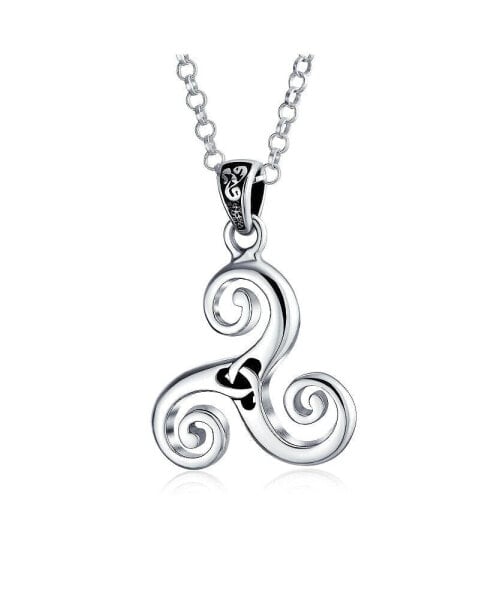 Spiritual Celtic Spiral Triquetra Trinity Knot Pendant Necklace For Women s Oxidized .925 Sterling Silver