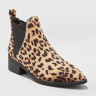 Women's Krista Microsuede Pointed Leopard Chelsea Bootie - A New Day Brown 10
