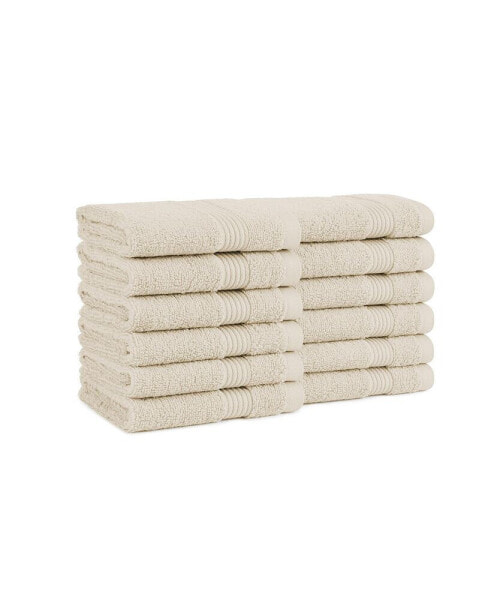 Host and Home Washcloths (12 Pack), Solid Color Options, 13x13 in, Double Stitched Edges, 600 GSM, Soft Ringspun Cotton, Stylish Striped Dobby Border