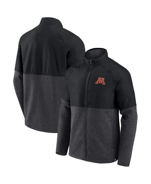 Men's Black, Heathered Charcoal Minnesota Golden Gophers Durable Raglan Full-Zip Jacket