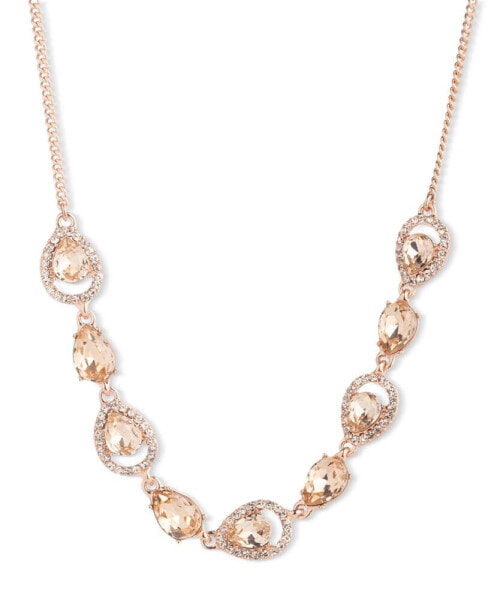Givenchy rose Gold-Tone Pavé & Pear-Shape Crystal Statement Necklace, 16" + 3" extender