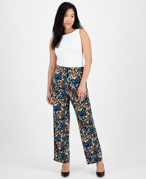 Petite Printed Pull-On Wide-Leg Pants