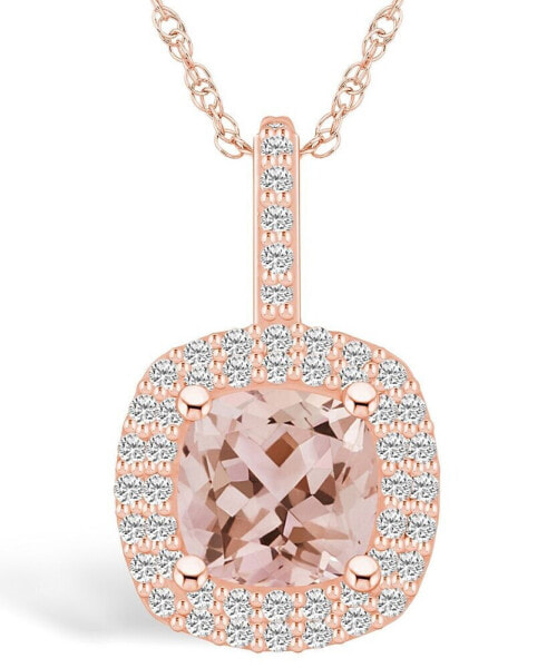 Morganite (2 Ct. T.W.) and Diamond (1/2 Ct. T.W.) Halo Pendant Necklace in 14K Rose Gold