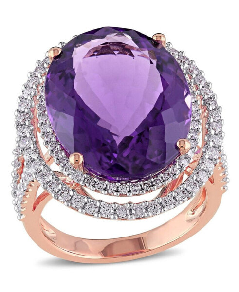 Amethyst (19-1/3 ct. t.w.) and Diamond (7/8 ct. t.w.) Double Halo Ring in 14k Rose Gold