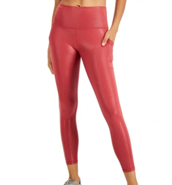 Ideology 289431 Womens Coral Pocketed Compression Shimmer High Waist Leggings M