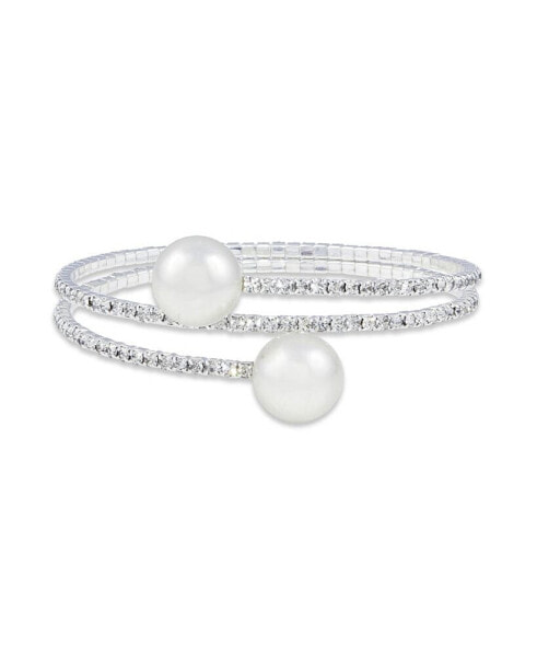 2 Row Crystals with Silmuated Pearl Coil Wrap Bracelet
