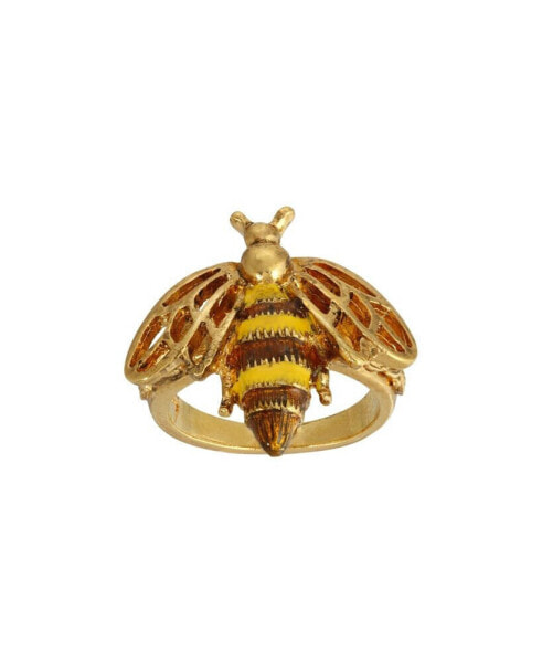 Enamel Yellow and Brown Bee Ring Size 9