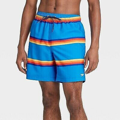 Speedo Men's 8" Striped Four Horizon Volley Swim Trunks - Blue S