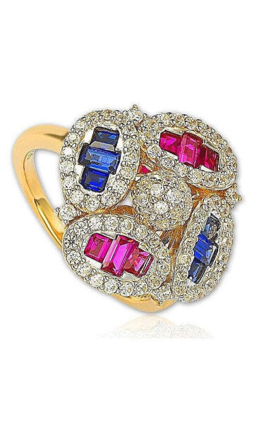 Suzy Levian Sterling Silver Cubic Zirconia Multi-Color Baguette Cluster Ring