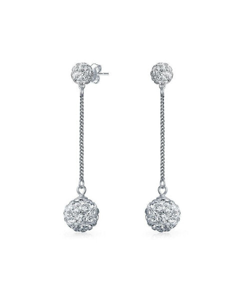 White Crystal Pave Round Double Disco Ball Drop Linear Prom Dangle Earrings For Women Sterling Silver