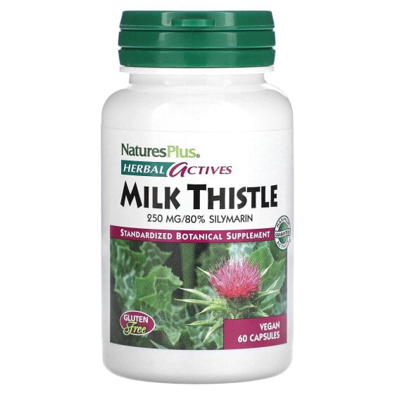БАД для пищеварительной системы NaturesPlus Herbal Actives, Молочоисточник, 250 мг, 60 вегетарианских капсул