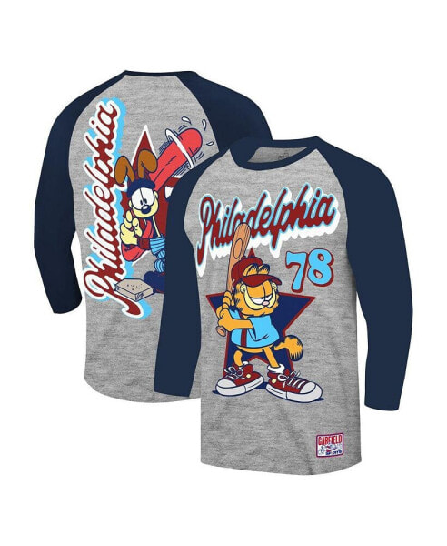 Men's Heather Gray/Navy Garfield Philadelphia Baseball 3/4-Sleeve Raglan T-Shirt