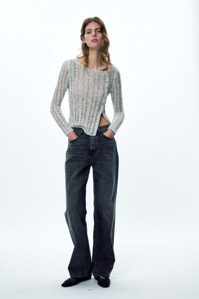 Asymmetric open-knit sweater