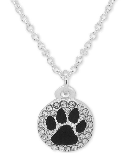 Silver-Tone Black Paw Pavé Pendant Necklace, 16" + 3" extender