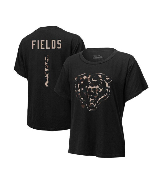 Women's Threads Justin Fields Black Chicago Bears Leopard Player Name and Number T-shirt