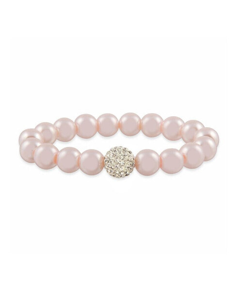 Pink Imitation Pearl with a Crystal Stretchy Bracelet