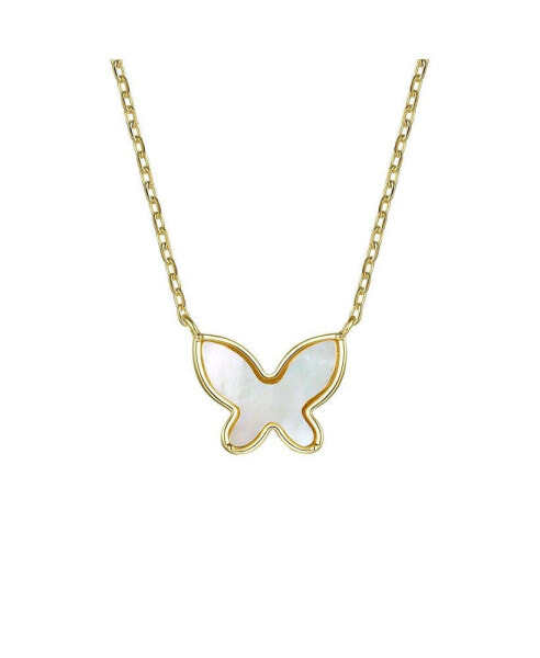 14k Gold Plated with Mother of Pearl Butterfly Pendant Layering Necklace