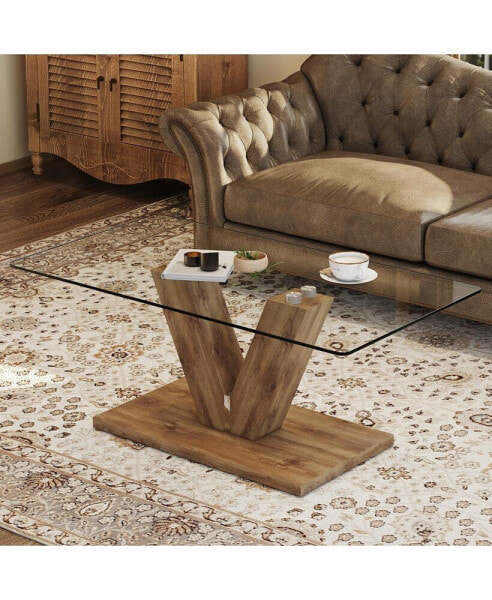 Modern Transparent Coffee & Computer Table Minimalist, Easy Assembly