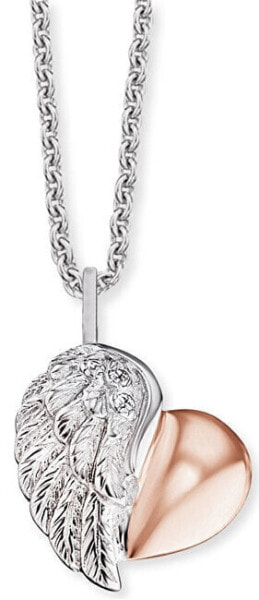 Серебряное двухцветное колье Сердце с крылышками и цирконами ERN-LILHEARTWBI