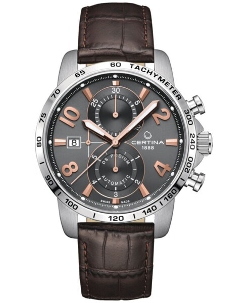 Men's Swiss Automatic Chronograph DS Podium Brown Leather Strap Watch 44mm