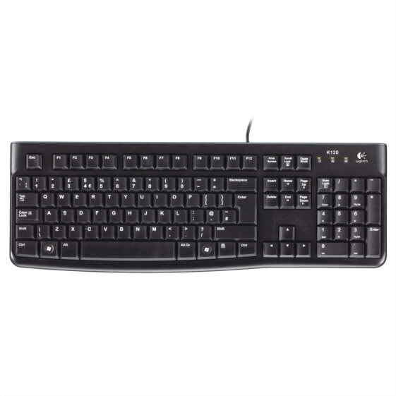 Logitech K120 Corded Keyboard - Full-size (100%) - Wired - USB - QWERTZ - Black