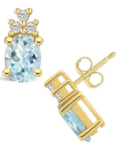 Aquamarine (2-1/3 ct. t.w.) and Diamond (1/5 ct. t.w.) Stud Earrings in 14K Yellow Gold