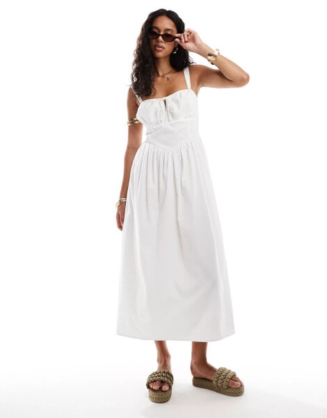 River Island poplin midi dress in white