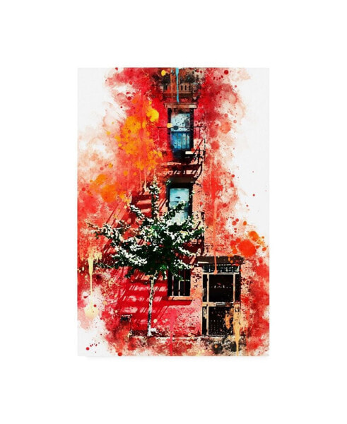 Philippe Hugonnard NYC Watercolor Collection - Red Facade Canvas Art - 15.5" x 21"
