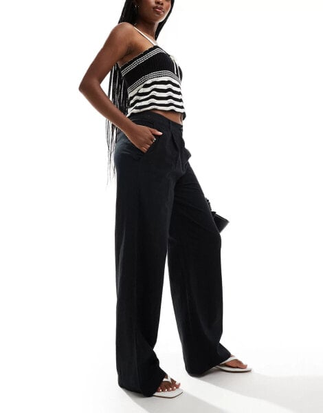 Brave Soul linen wide leg trouser in black