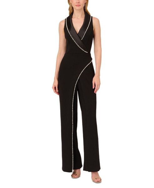 Women's Imitation Pearl Crepe Tuxedo Jumpsuit