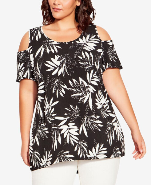 Plus Size Claire Cold Shoulder Print Tunic Top