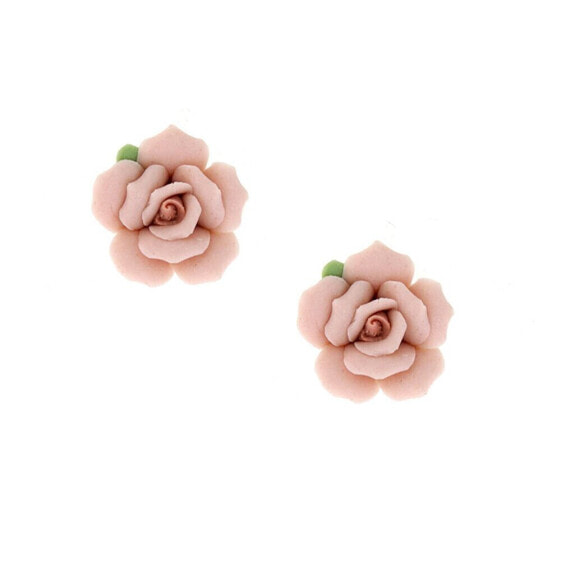 Pink Porcelain Rose Post Earrings