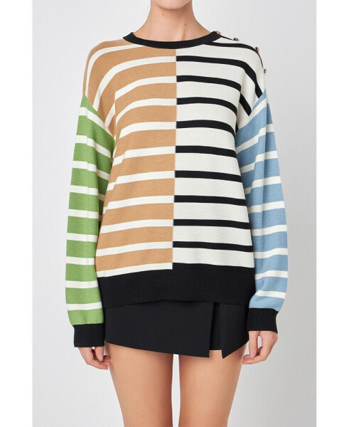 Women's Striped Combo Sweater with Buttons